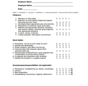 sample document for families for annual nanny review meeting