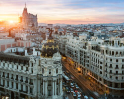 Skyline of Madrid with Metropolis Building and Gra