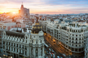 Skyline of Madrid with Metropolis Building and Gra