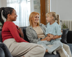 Mom and nanny discussing ways to prevent burnout