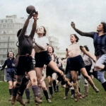 Nettie Nettie Honeyball in action with other female soccer players.